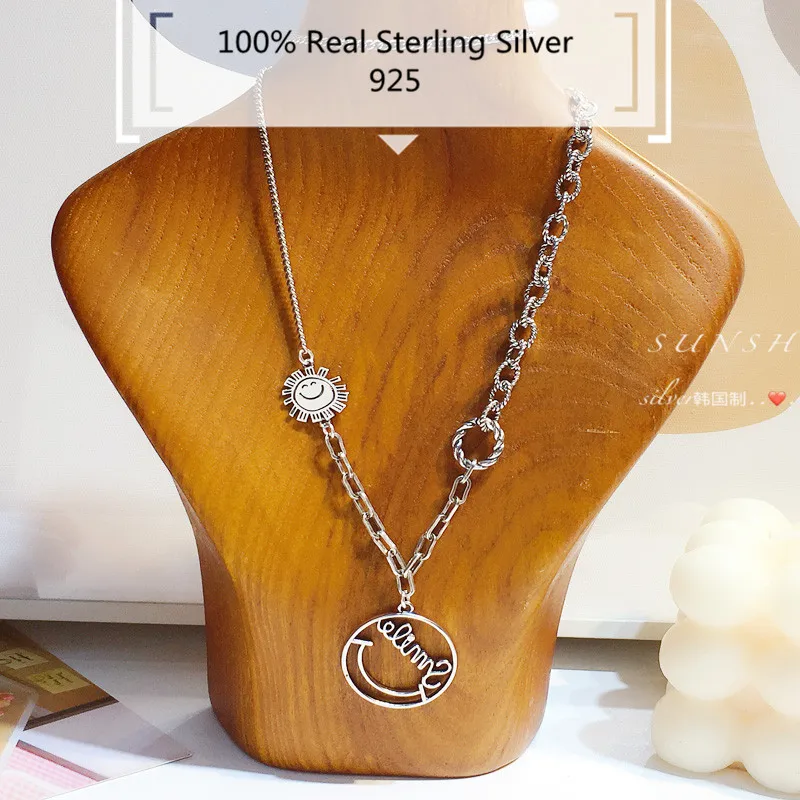

IMVES Sterling Silver Korea Smiling Face Charms Necklace for Women INS Handmade Cadenas De Plata 925 Mujer Bijoux Femme Jewelry