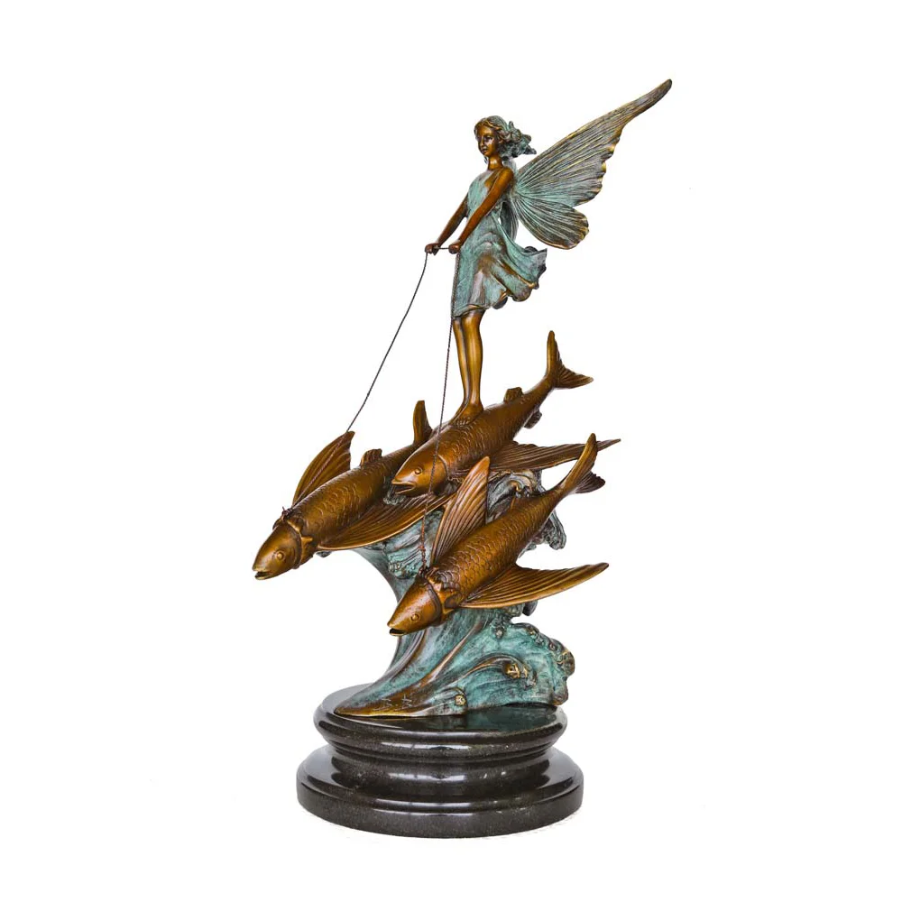 

Fairy with Fishes Bronze Sculpture Faery Statue Figurine Art Classy Girl Room Decoration Birthday Gifts