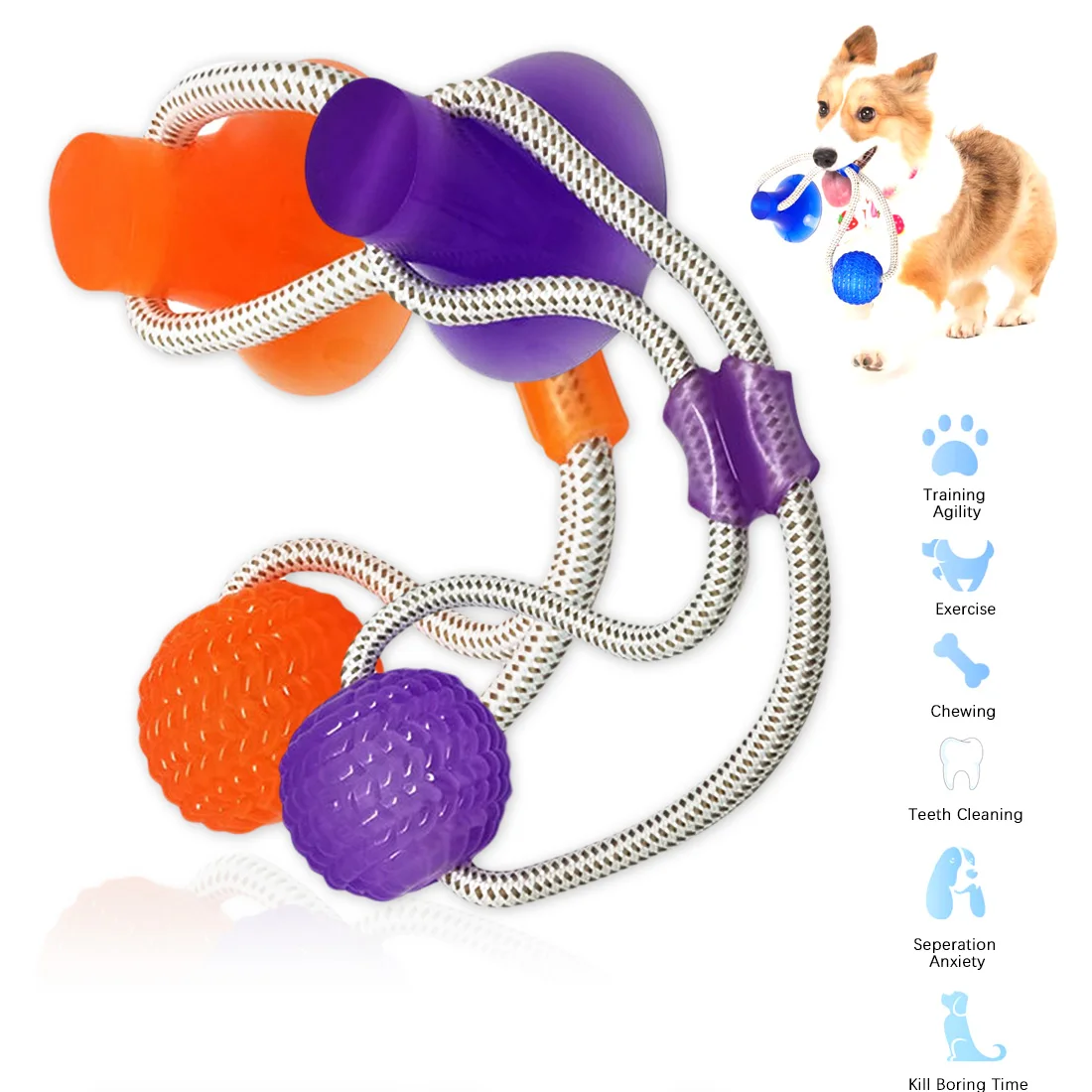 

Interactive Pet Toys with Suction Cup Dog Push Toy with TPR Ball Pet Tooth Cleaning Chewing Rubber Dog Toys for Small Dogs Toys