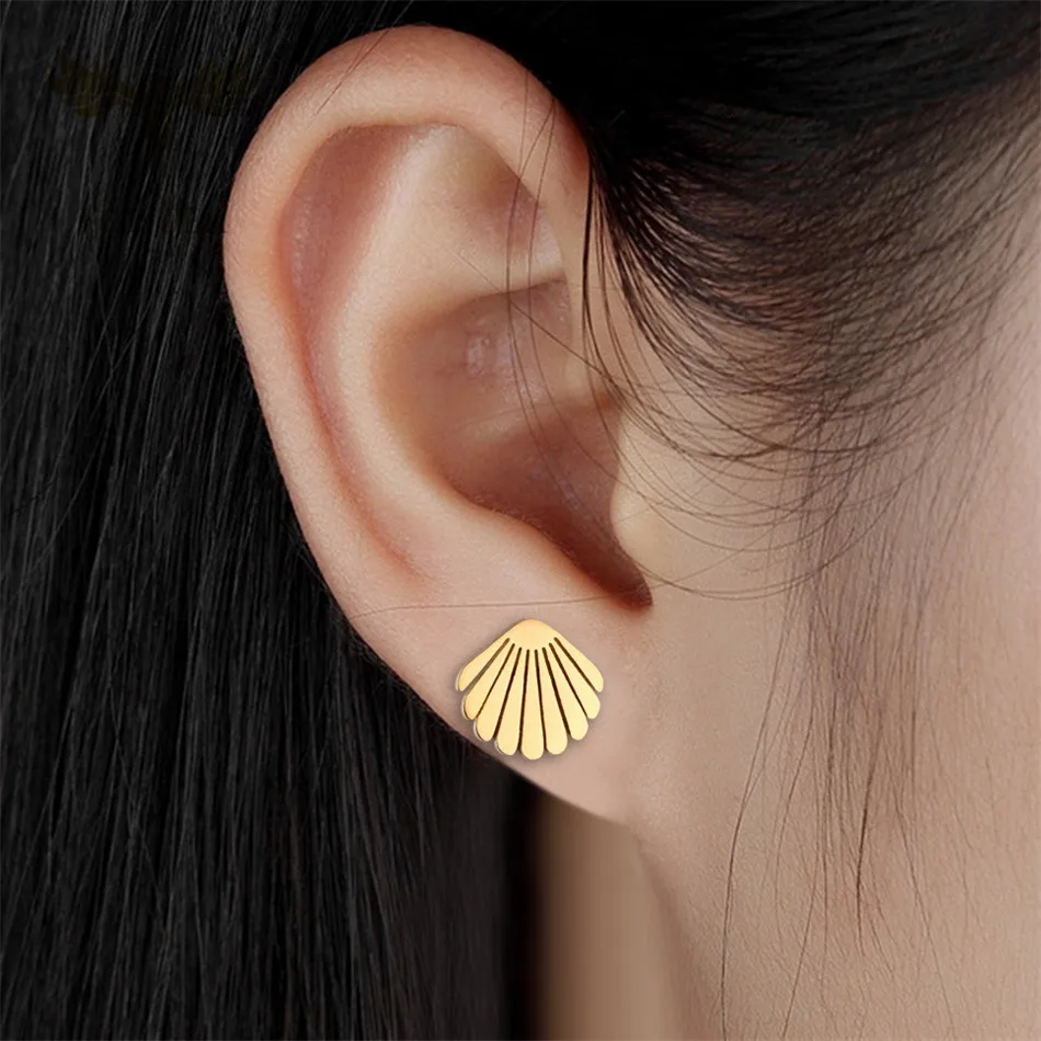 Stainless Steel Earring Set for Women Shell Stud Earrings Korean Fresh Style Summer Seaside Fashion Jewelry Items images - 6