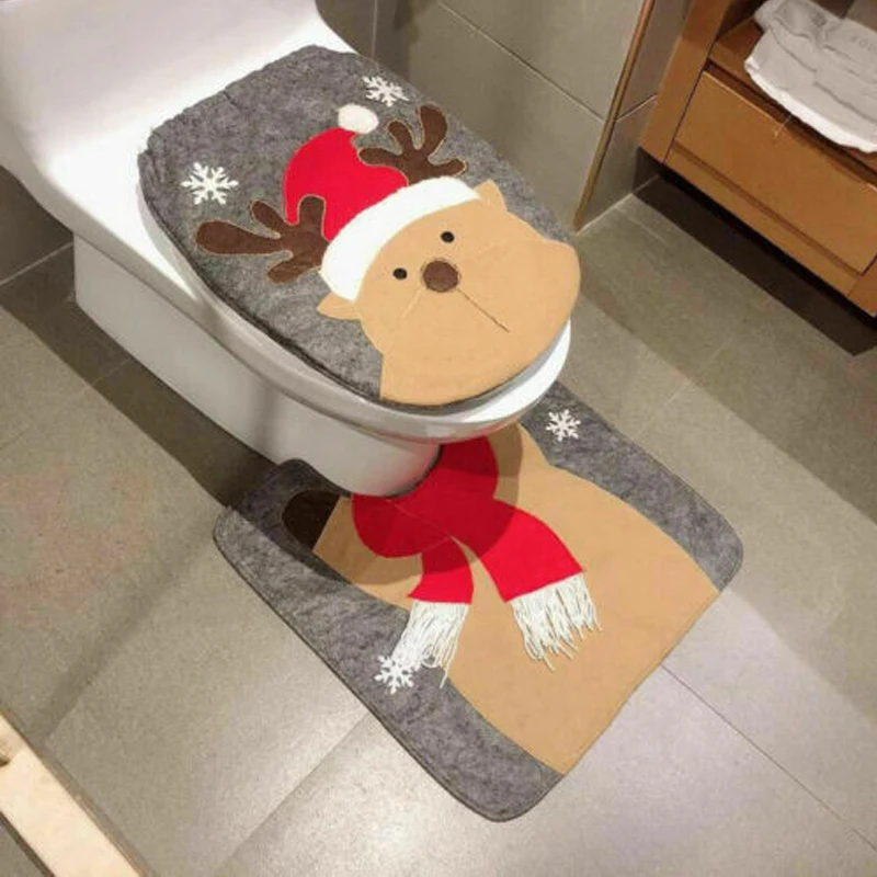 

2pcs/set Christmas Toilet Decor Santa Claus Bathroom Mat Christmas Toilet Seat Cover Merry Christmas Decor