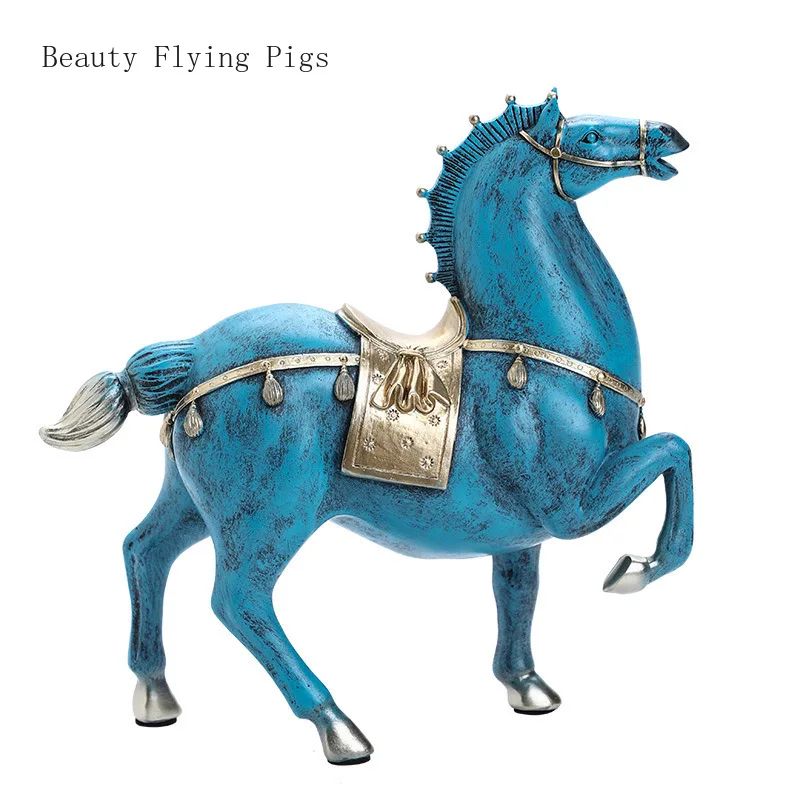 

1 pc Chinese Style Resin Horse Ornaments Blue Lucky Fiscal Success Opened Housewarming Gift Home Ornaments Crafts Decoration