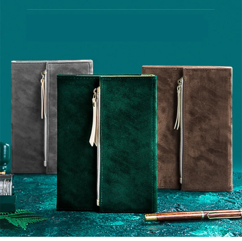 Diary Notebook Pencil case Tri-fold Portable B6 Velvet Office School Supplies Storage Bag Travel Journal Stationary Gift