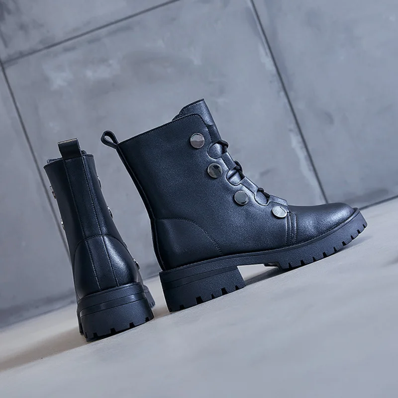 

Gnuine Leather Boots Women Ankle Chelsea Shoes Lace Up Winter Boots With Fur Warm Platform Plush Shoes Brand New