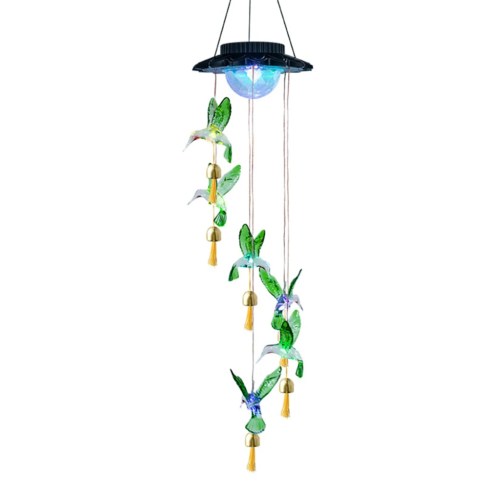 

Solar LED Wind Chime Light Bell Transparent Hummingbird Color Changing L-shaped Solar Waterproof Light Bell