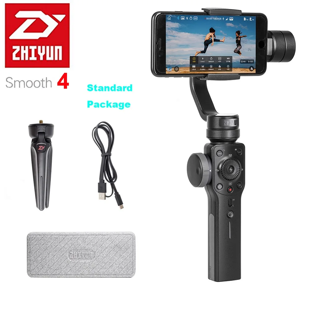 Zhiyun Smooth 4 3-осевой портативный смартфон шарнирный стабилизатор для камеры GoPro с противовесами для балансировки телефон объектив для iPhone XS XR X 8P 8 7P 7 - Цвет: Smooth 4 Black