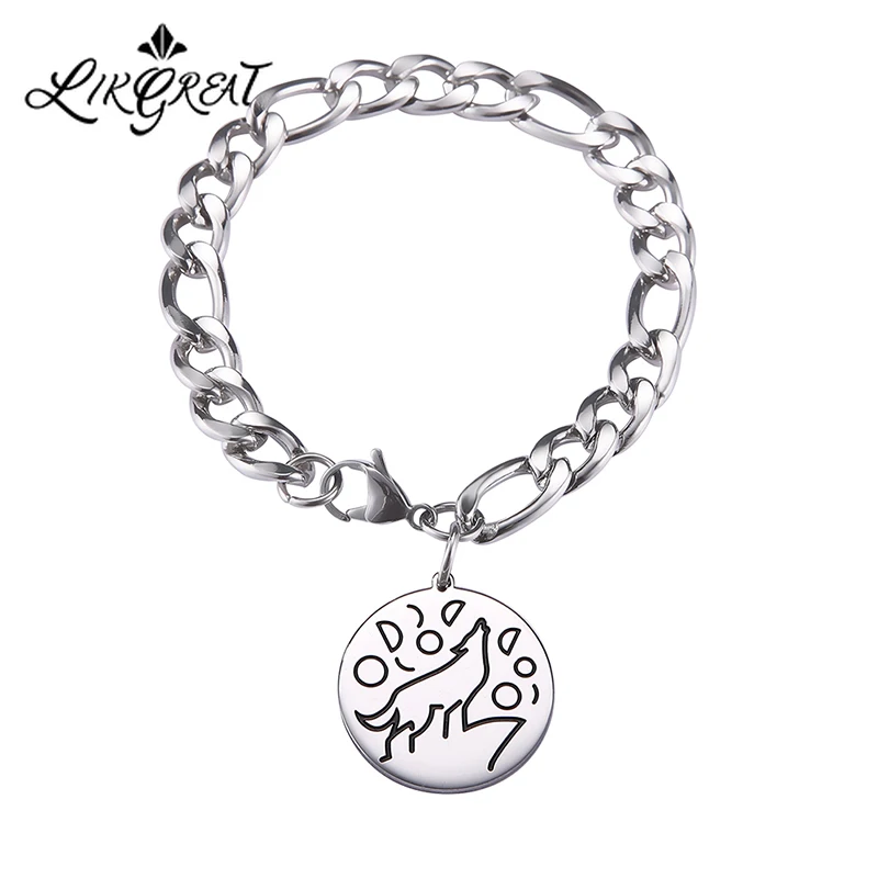 Браслет LIKGREAT Moon Wolf из нержавеющей стали для мужчин и женщин Круглый браслет с