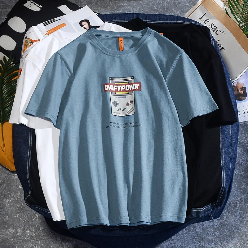 

Летняя футболка с короткими рукавами, мужские свободные топы из чесаного хлопка с круглым вырезом, уличная модная мужская одежда с принтом