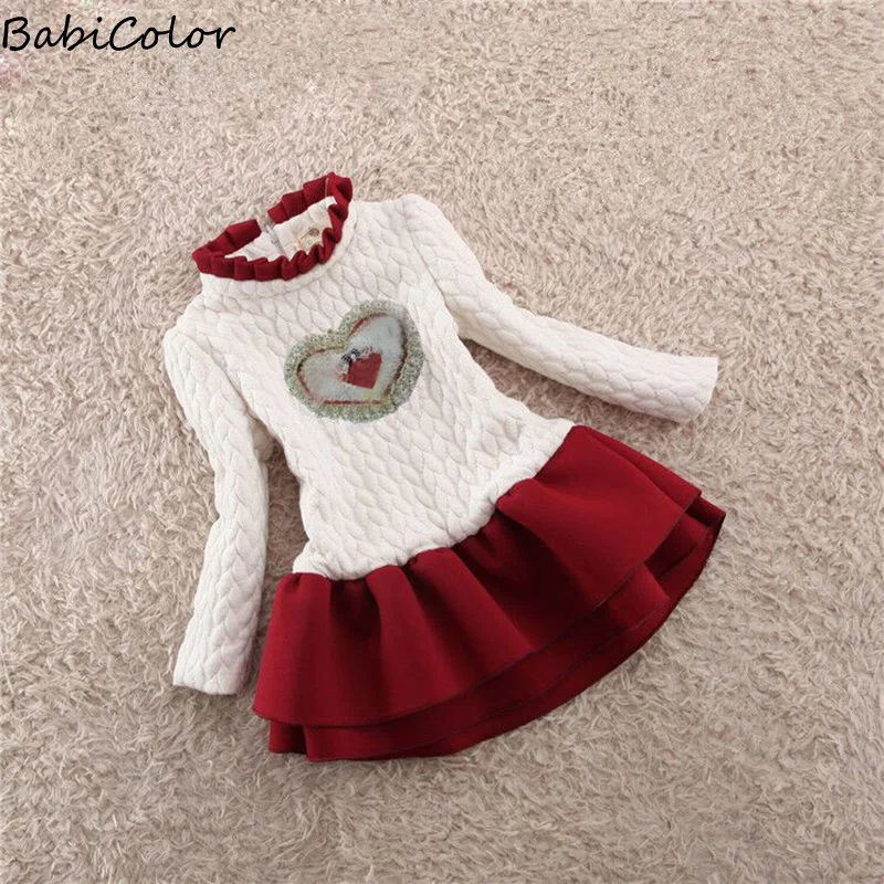 

Girls Plus Fleece Dress Autumn And Winter Color Matching Children's Skirt Fashion Lace Collar Girl Sweater Skirt Skirt