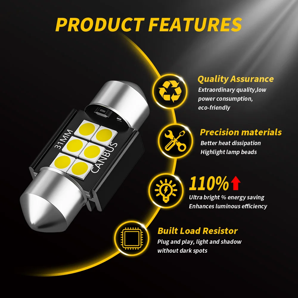 DXZ 50 шт в наборе Festoon-31MM C5W C10W Светодиодный лампочки Canbus 3030 6-SMD Нет Ошибка салона