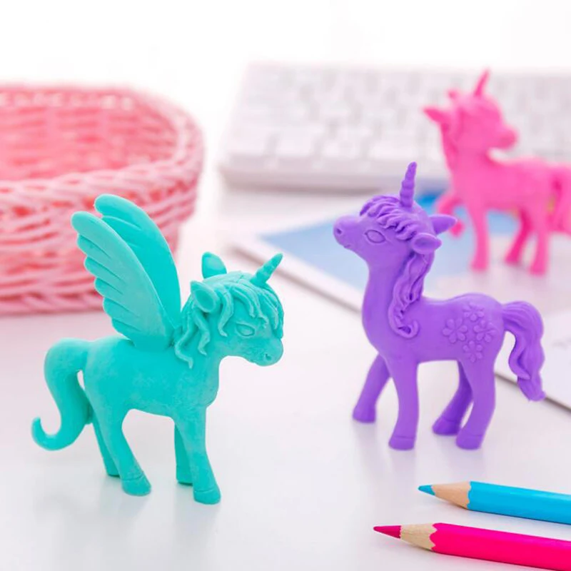 Милые ластики в виде единорога ярких цветов Мультяшные Ластики для детского сада