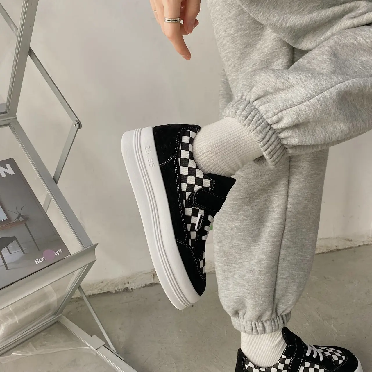 Spring Women Casual Shoes Platform High Quality Fashion Checkerboard Outdoor Girls Sneakers Zapatos De Mujer Tenis Zapatillas women's vulcanize shoes plantar fasciitis