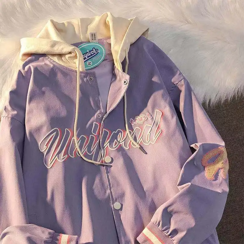 

Oversize Baseball Jackets Fashion Letter Printing Embroidered Coat Female Couple Harajuku Loose 2021 Autumn Street Jacket Women