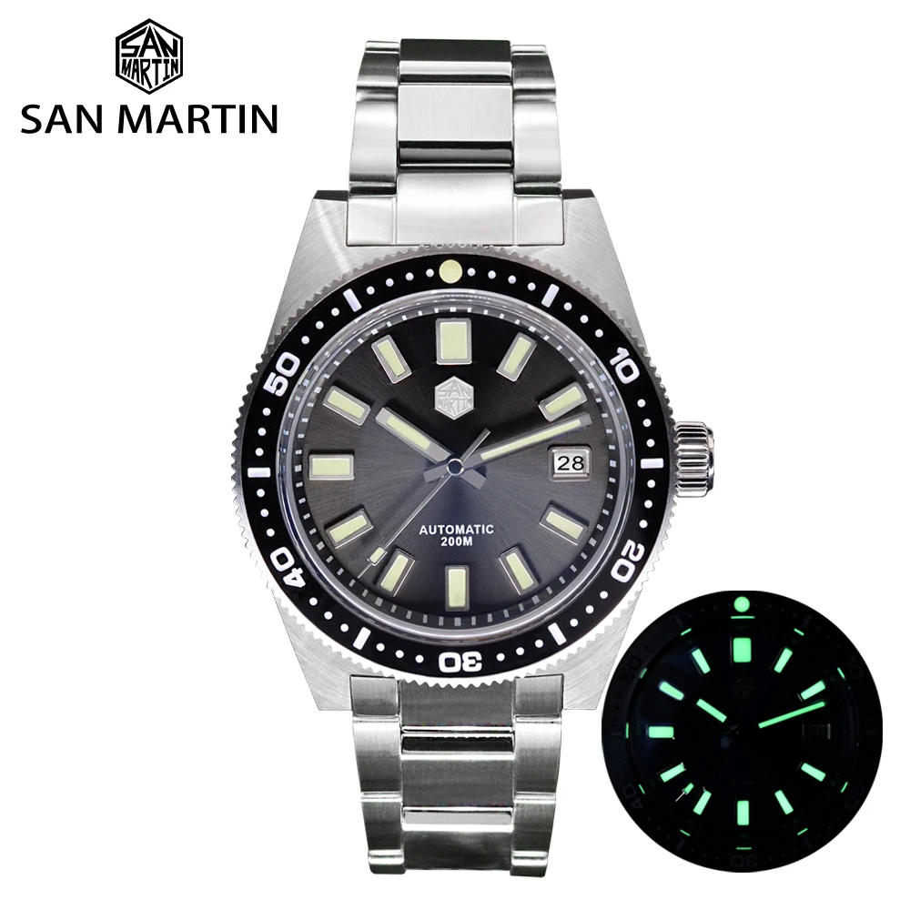 

San Martin 62mas V4 41mm Diver Mens Watch Sapphire Glass Applied Logo NH35 Automatic Mechanical Watches Bracelet Date 20Bar Lume