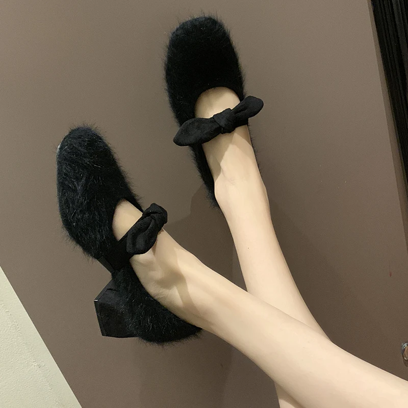 

Loafers Fur Korean Shoes Female Footwear Square Toe Women Casual Sneaker Autumn 2020 Dress Winter Moccasin On Heels Fall