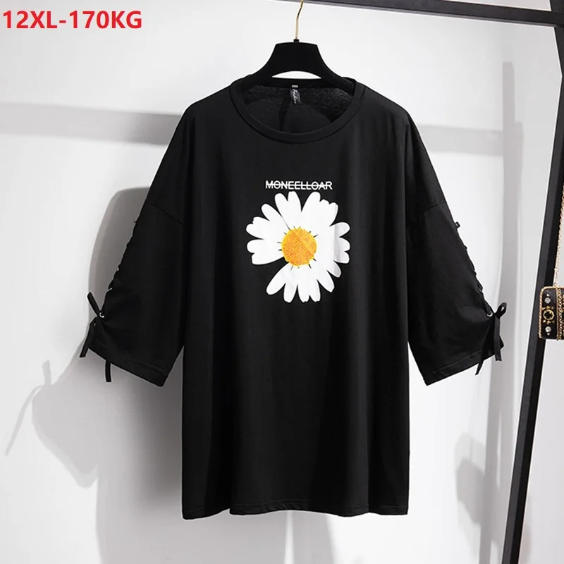 

plus size summer tshirt women short sleeve 8XL 10XL 12XL tees sequined hole oversize loose t-shirt floral tops 60 62 64 66 68 70