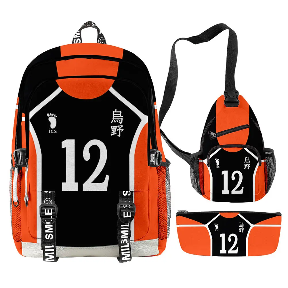 Anime Haikyuu Backpack +Shoulder Chest Bag + Wallet Clutch 3 Piece Set Teenager Boys Girls School Bags Rucksack Travel |