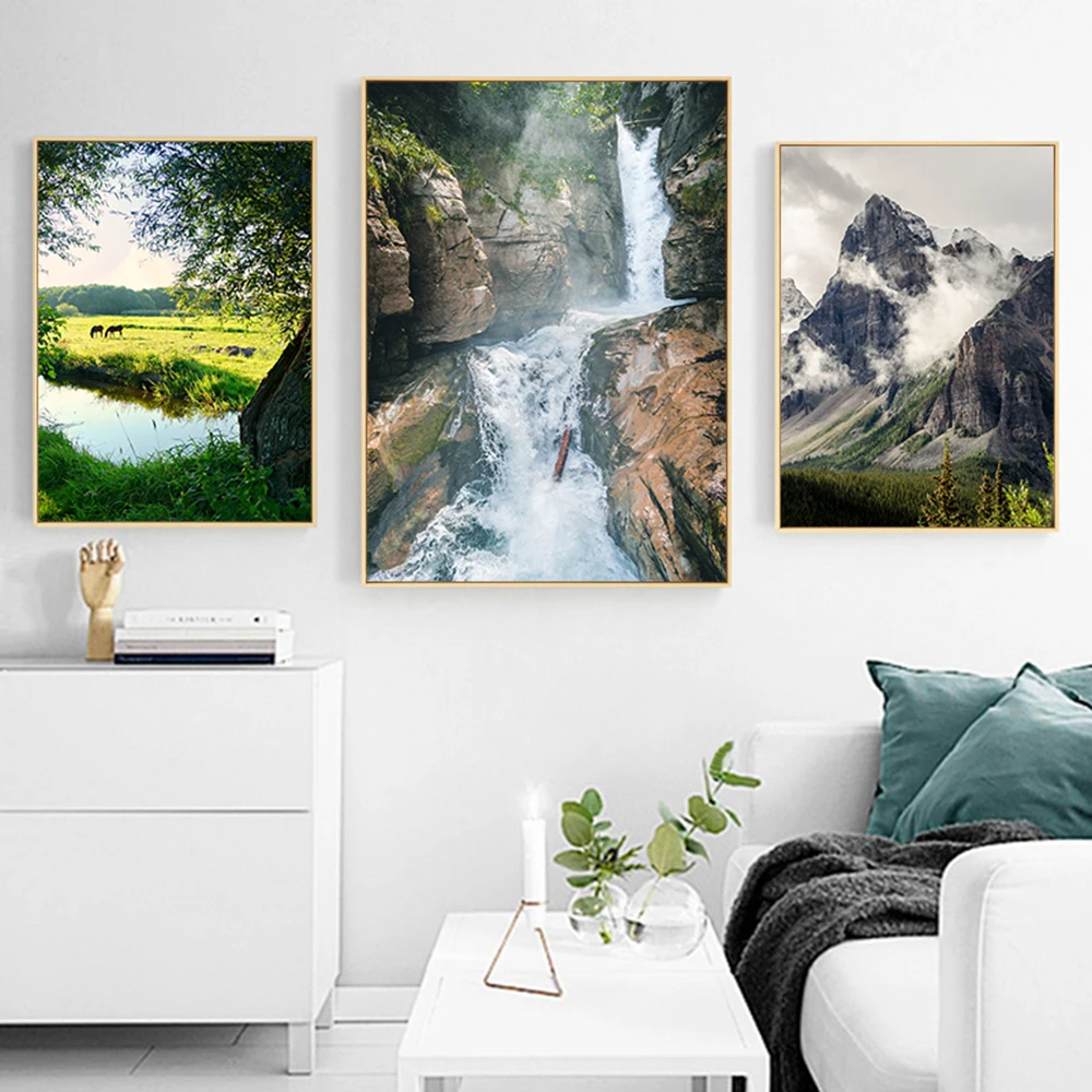 Холст плакат озеро пейзаж живопись скандинавский стены Искусство Слон