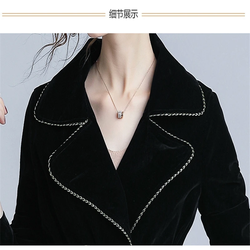 

2020 New Autumn And Winter Windbreaker Female Fashion Solid color Velvet Double breasted Waistband Elegant Slim Women Tops Coat
