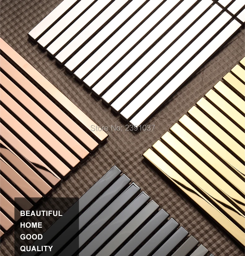 

One Box 6 pcs Rose Gold Mirror Metal Art Wall Sticker for Office / Counter Art Strip Mosaic Tile 3D Stainless Steel Mosaic Tile