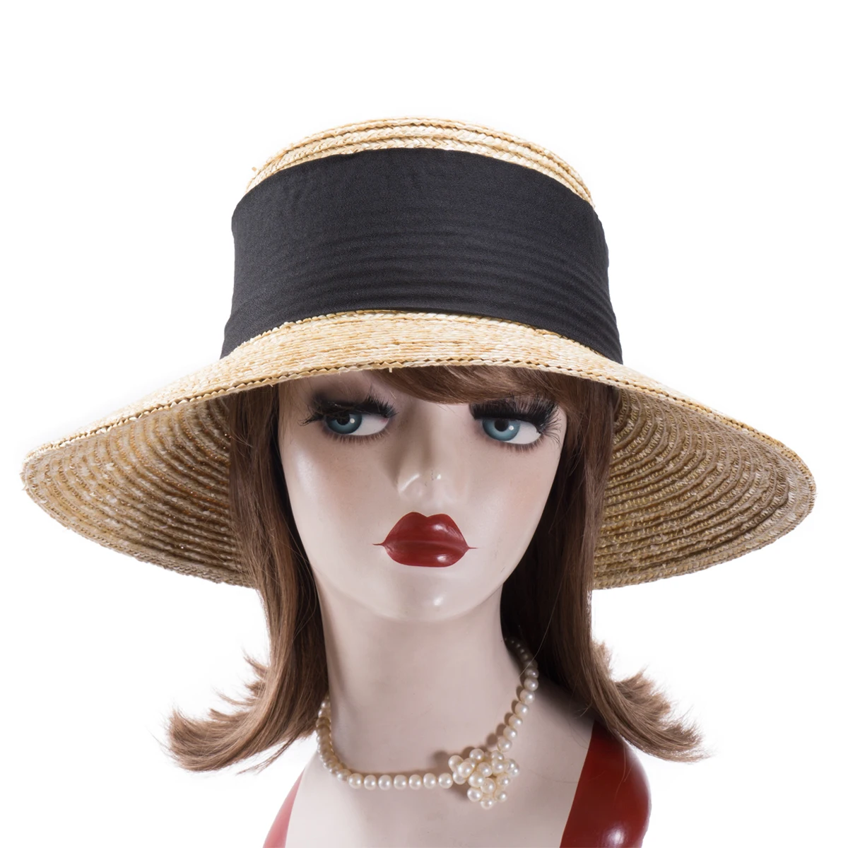 Elegantly Casablanca Style Womens Wide Brim Maize Straw Derby Hat