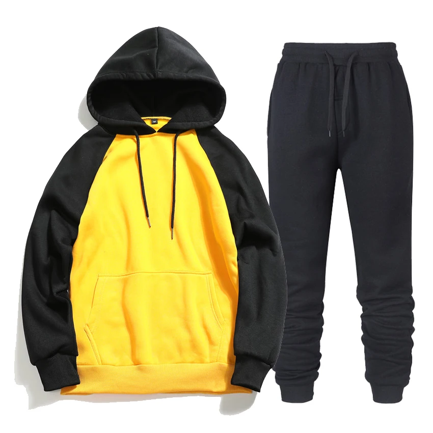 Men splice Tracksuit Set pullover Sets Hoodies Outwear Sweatshirt Fitness sportswear Joggers 2019 Autumn New hooded | Мужская одежда