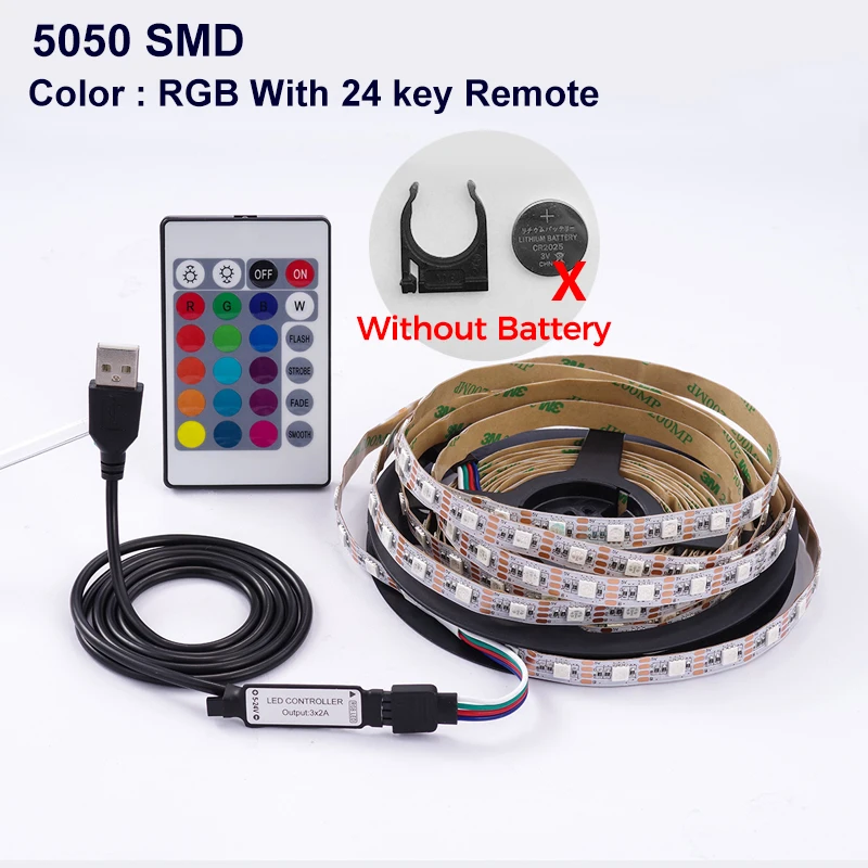 24 Key Control LUCKY светодиодный 5 в светодиодный USB ТВ ПОДСВЕТКА светодиодный светильник водонепроницаемая лента 5050 SMD Гибкая RGB лента с пультом дистанционного управления 24 ключа 3 ключа Wifi - Испускаемый цвет: 24 Key Control