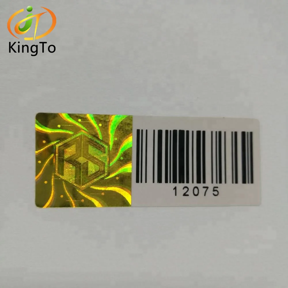 

China supplier golden laser hologram stickers label with barcode