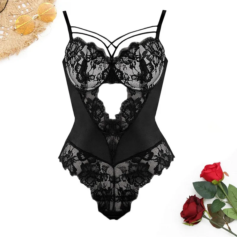 

Puimentiua Women Sling Sexy Underwear Embroidery Lingerie Hollow Out Bra Thong Sleepwear Solid Nightwear Sexy Lace Lingerie Set