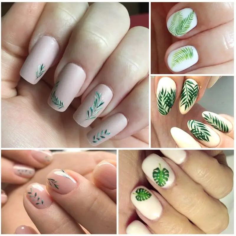 

12 Pcs/set Nail Watermark Sticker Large Green Plant Pattern Epoxy Filling Material Trend Lady DIY Nails Making Filler