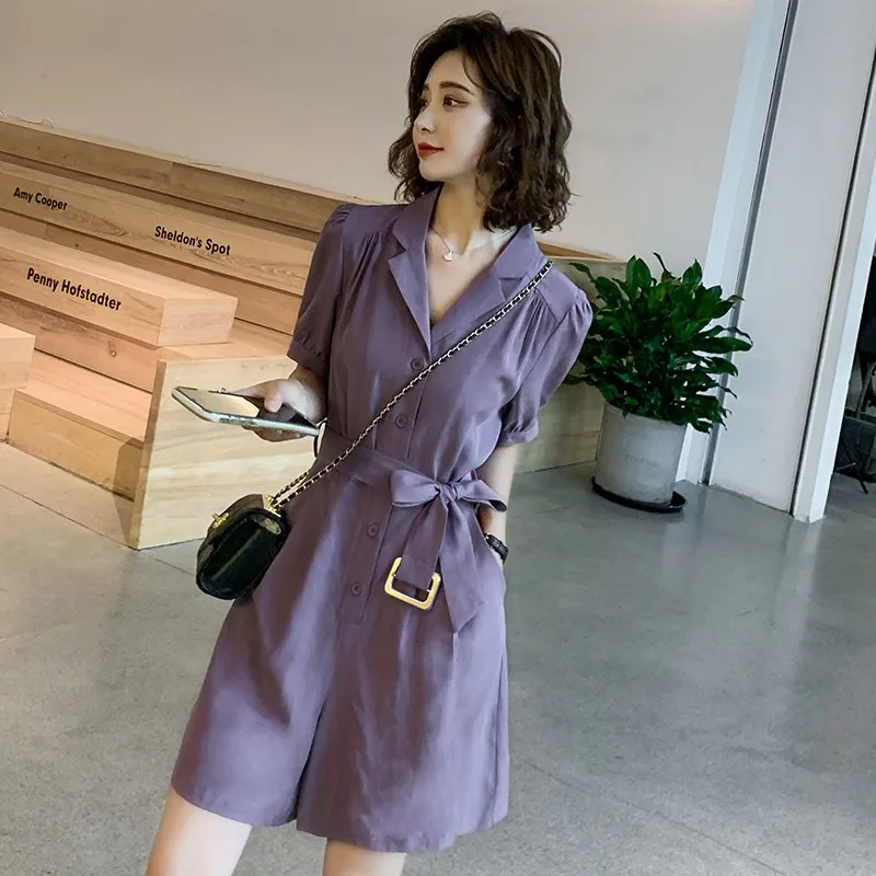 

combishort femme Suit jumpsuit for women summer overalls wide-leg shorts short femme solid color purple rompers