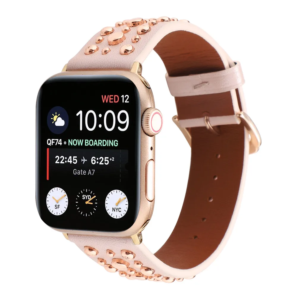Кожаный браслет с заклепками для Apple Watch SE Series 6 5 4 3 Band ремешок iWatch мужчин и женщин
