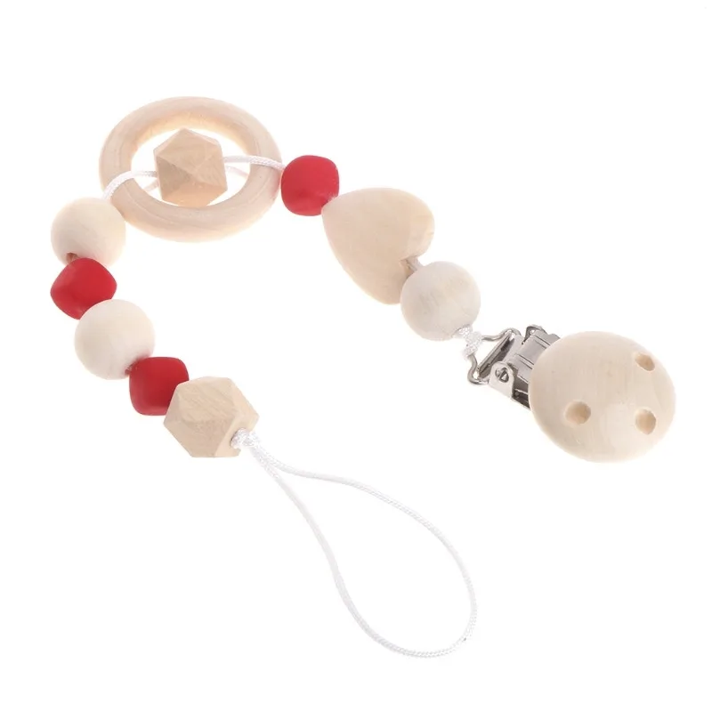 

Baby Kids Wooden Beaded Pacifier Holder Clip Nipple Teether Dummy Strap Chain