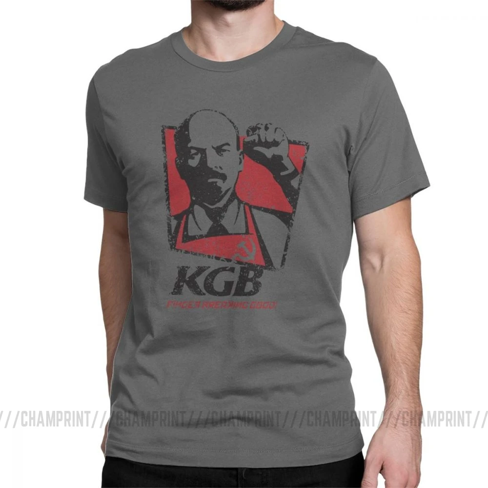 KGB Vladimir Lenin мужские футболки СССР Россия коммунизм Марксизм коммунистические винтажные футболки с круглым вырезом хлопок Подарочная одежда - Цвет: Темно-серый