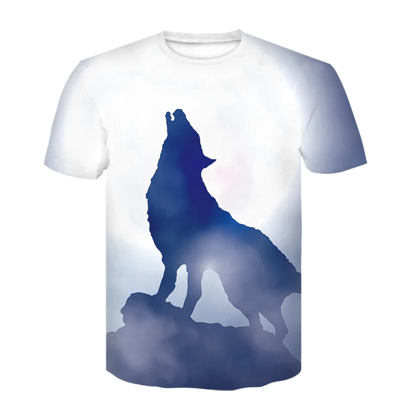 

Футболка мужская с коротким рукавом и круглым вырезом, модная повседневная тенниска с 3d-рисунком волка и собаки, лето