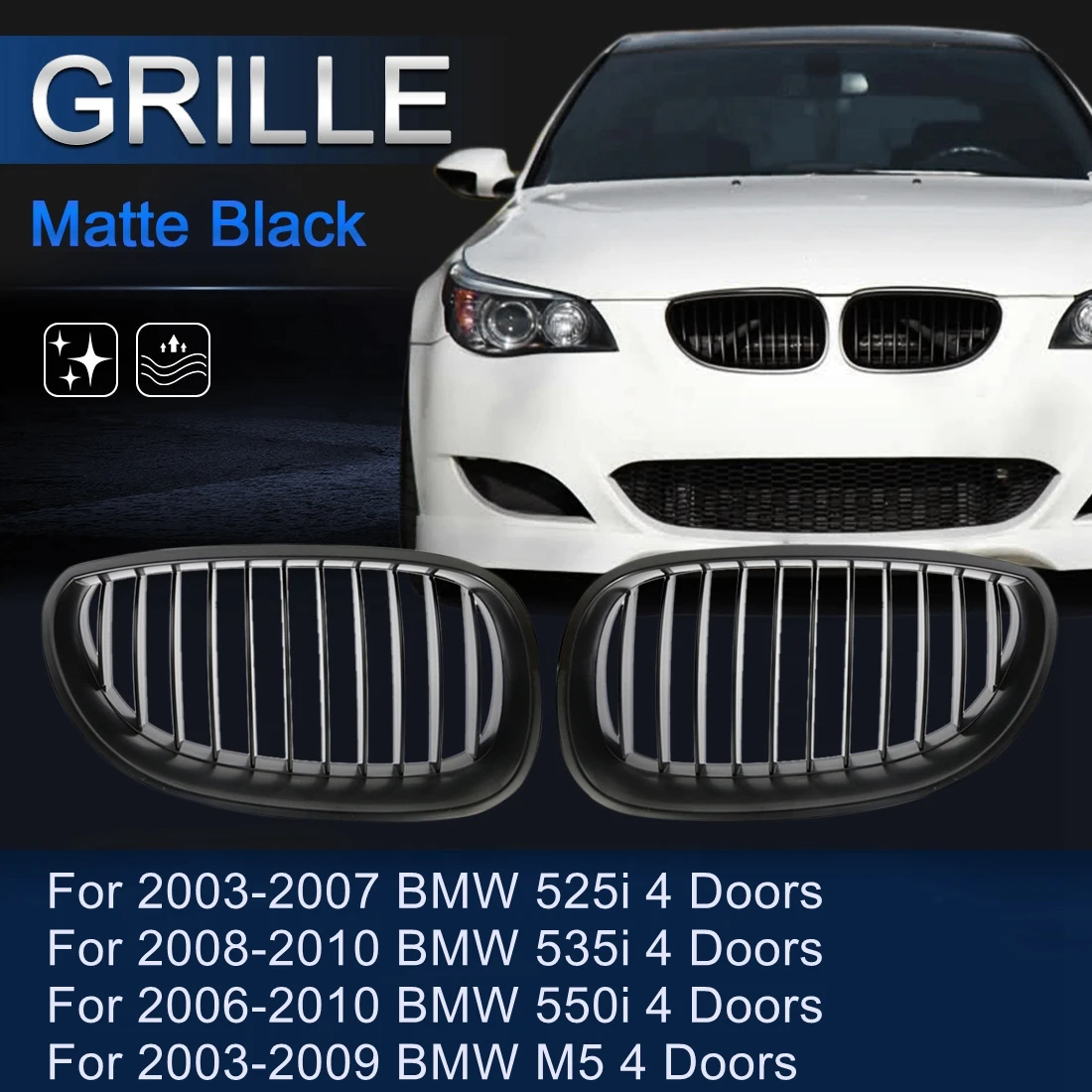 Uxcell матовая Черная передняя решетка для радиатора BMW 525I 535I 550i M5 4 двери 2003 до