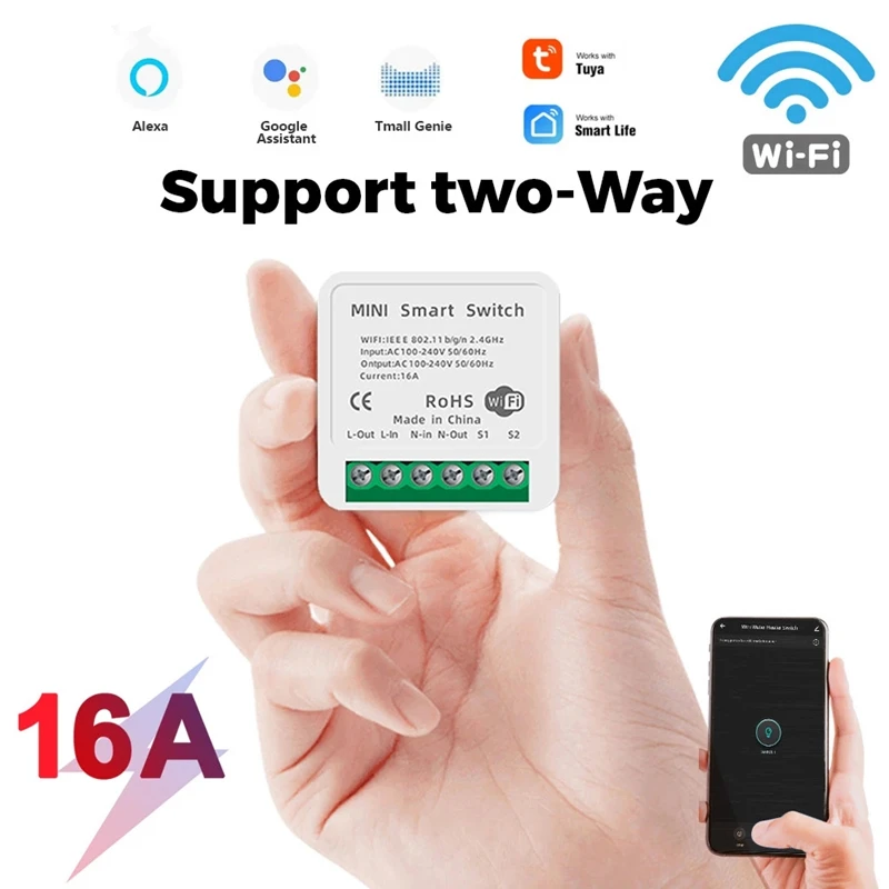 16A Мини Смарт Wi-Fi для переключателя сделай сам поддерживает связь с 2-мя способ