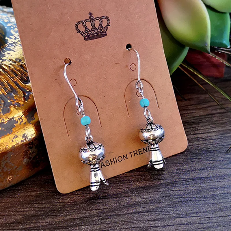 

Vintage Turquoises Beads Pumpkin Lantern Drop Earrings for Women Ethnic Handmade Metal Long Earrings Halloween Jewelry Z3D352