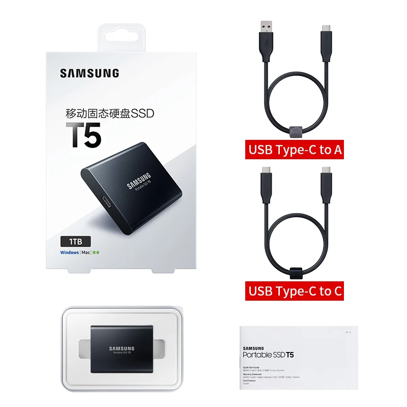 Внешний портативный накопитель Samsung T5 SSD 250 ГБ 500 1TB 2 ТБ USB 3 1 внешний твердотельный