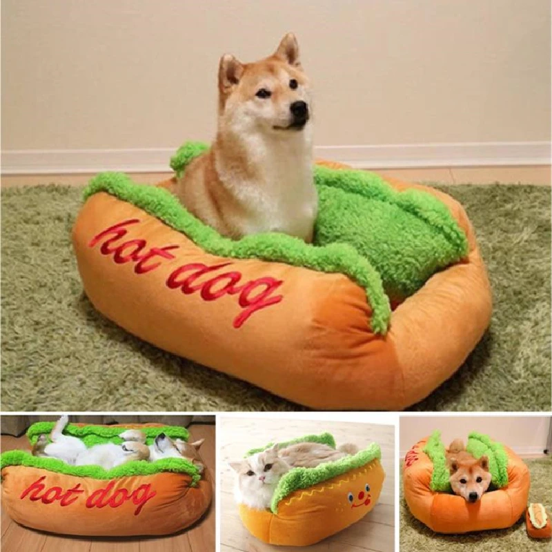 

2021NEW! Funny Hot Dog Pet Bed Cat Bed Large House Cute Cozy Cat Mat Beds Warm Durable Portable Pet Basket Kennel Dog Cushion