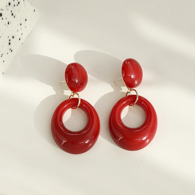 

SHANGZHIHUA Korean fashion woman for earrings, 2021 new red exaggerated style geometric contracted earrings party gift jewelry