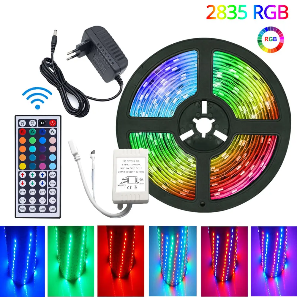 

5M-20M LED Strip 2835 RGB LED Light Flexible Ribbon DC 12V Backlights Night Lighting Diode Tape 44key IR Controller Adapter