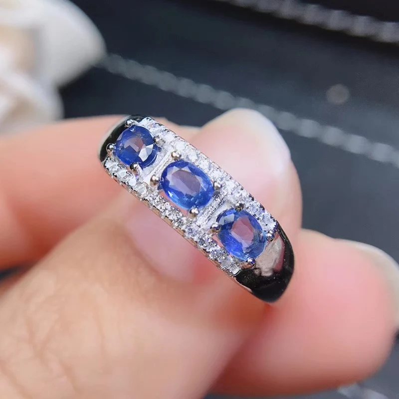 За ювелирных изделий натуральный настоящий синий сапфир кольцо Бесплатная