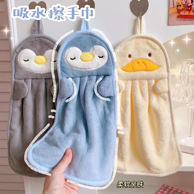

Hand Towels Coral Fleece Anime Hanging Towel Absorbent Towels Children Hand Towels Cute Towels Penguin Duck Towels