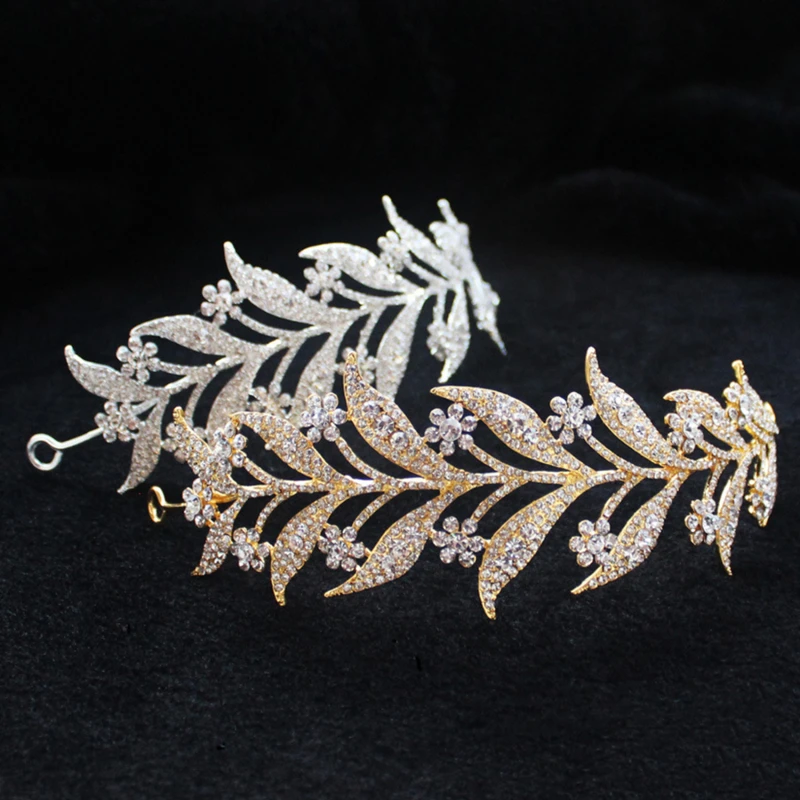 Luxury Silver Color Crystal Leaf Vine Bridal Tiaras Crowns Wedding Hair Accessories Rhinestone Pageant Crown Bride Head Jewelry | Украшения
