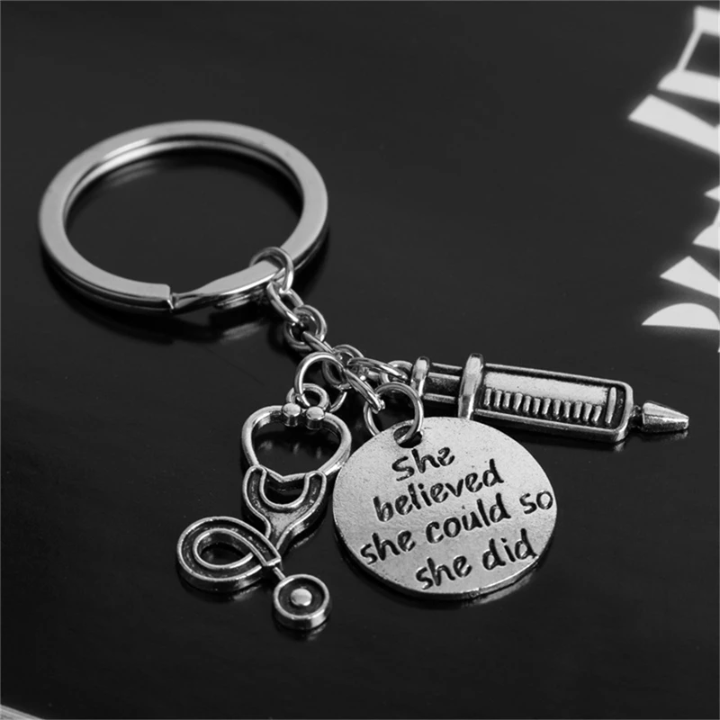 Fashion Letter KeyChain Doctor Aid Kit Mini Syringe Thermometer Ambulance Dentist Angel Stethoscope Keychain Gift Souvenir | Украшения и