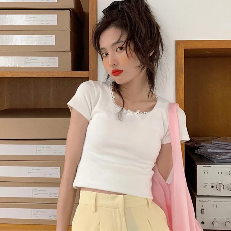 Женские футболки с квадратным вырезом Модные трикотажные облегающий пуловер