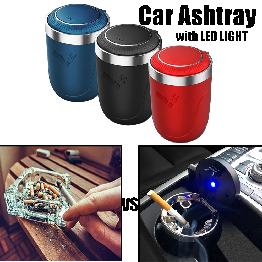 

1PCS Car Ashtray with LED Light Push Type Auto Vehicle Cigarette Ashtray Holder Garbage Storage Container Interior Decoration
