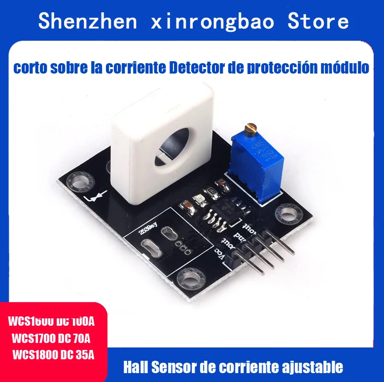 

WCS1600 WCS1700 WCS1800 Hall Sensor de corriente ajustable DC100A 70A 35A corto sobre la corriente Detector de protección módulo