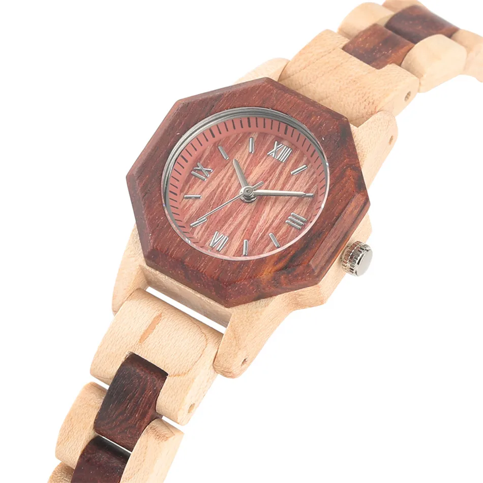 

REDFIRE Retro Roman Numeral Dial Women's Watches Quartz Movement Natural Maple Wood Bangle Wristwatch Trendy Female Wooden Watch